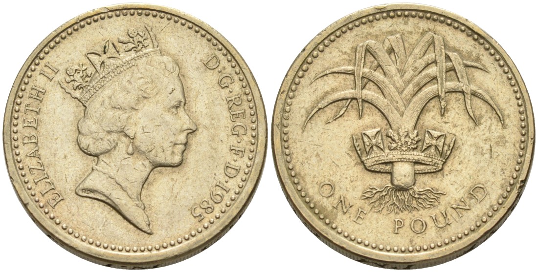 Великобритания 1 фунт 1985 Елизавета II (1952-2022) KM 941, Spink 4331 никель латунь 88-125