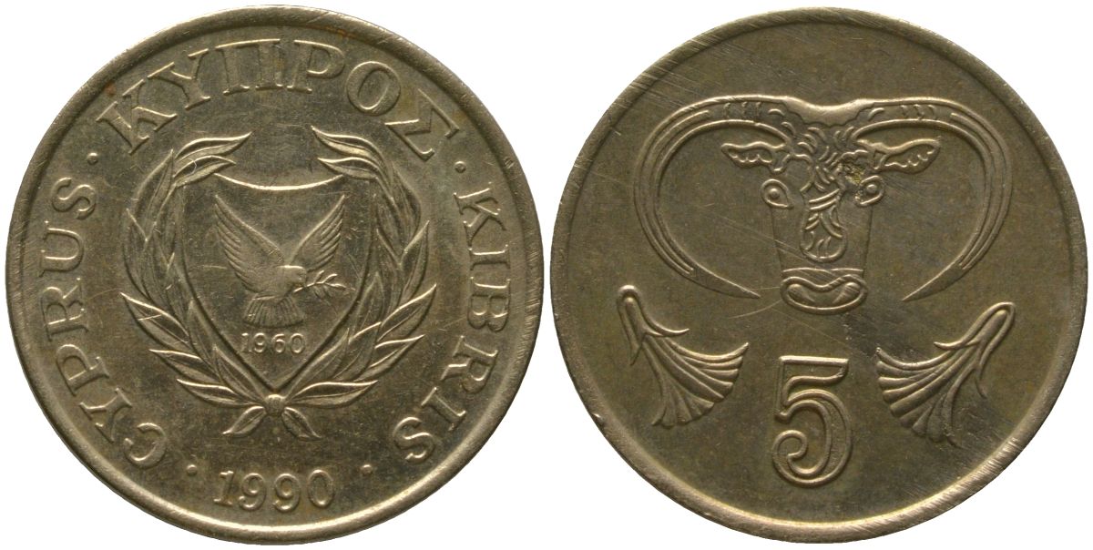 Кипр 5 центов 1990 KM 55.2 никель латунь 4158-552