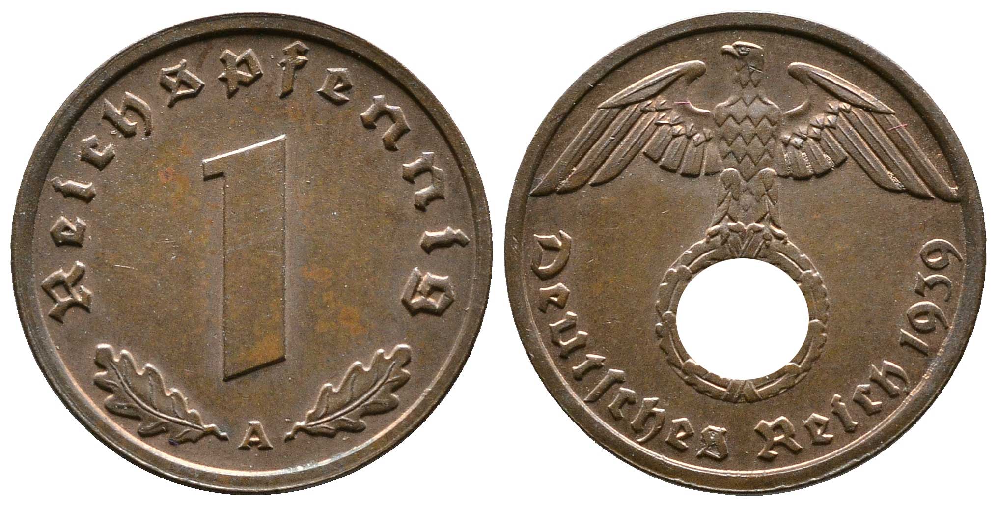 Германия 1 рейхспфенниг 1939 A KM 89, J. 361 бронза    220-361