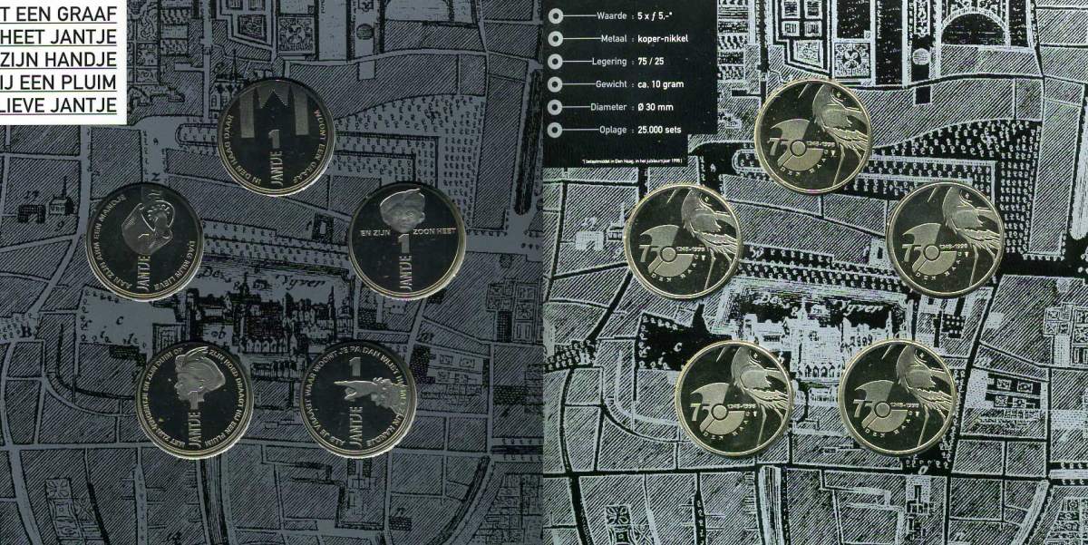 Нидерланды набор из 5 жетонов 1998 750 лет Гааге медно-никель PROOF 1-4-2-34