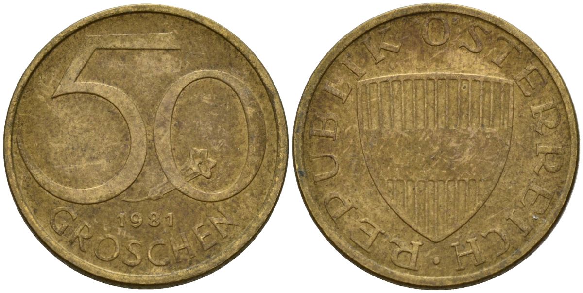 Австрия 50 грошей 1981 KM 2885 алюминиевая бронза 4152-525