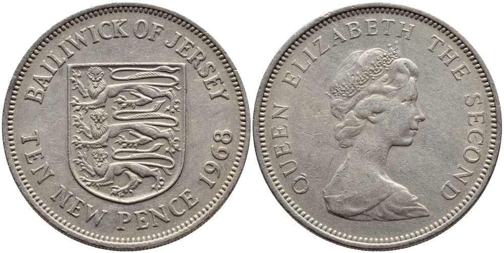 ДЖЕРСИ 10 ПЕНСОВ 1968 ЕЛИЗАВЕТА II KM 33 медно-никель 4394-511
