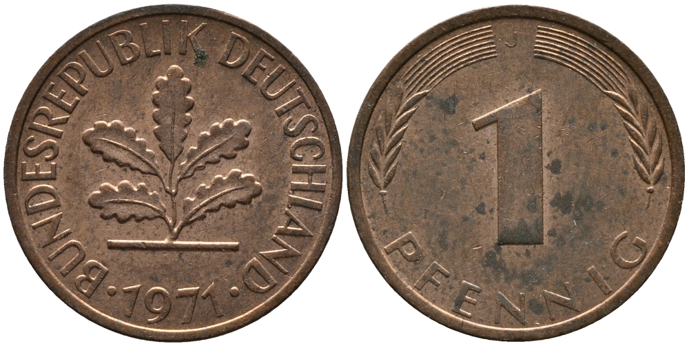 ФРГ 1 пфенниг 1971 J KM 105, J.380 сталь плакированная медью 99-318