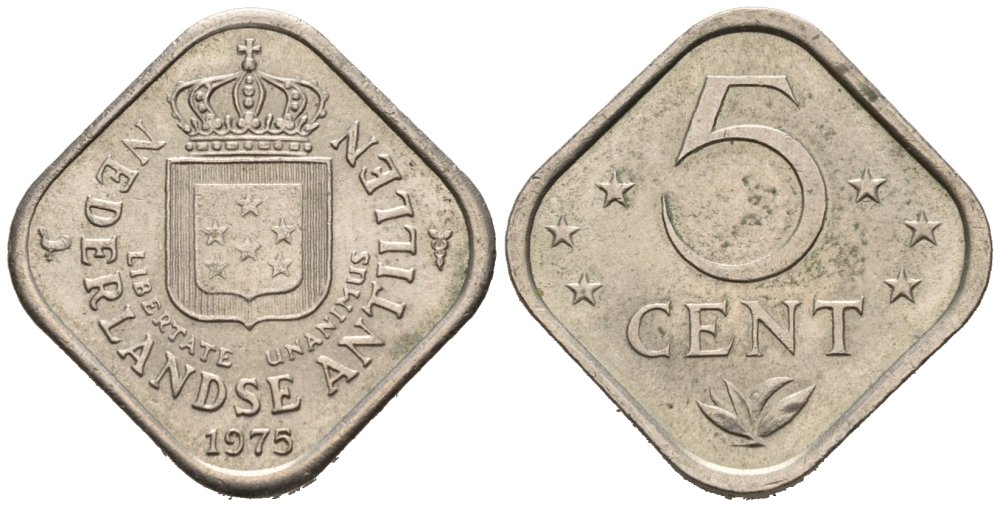 Нидерландские Антилы 5 центов 1975 Юлиана (1948-1980) KM 13 медно-никель 4577-424