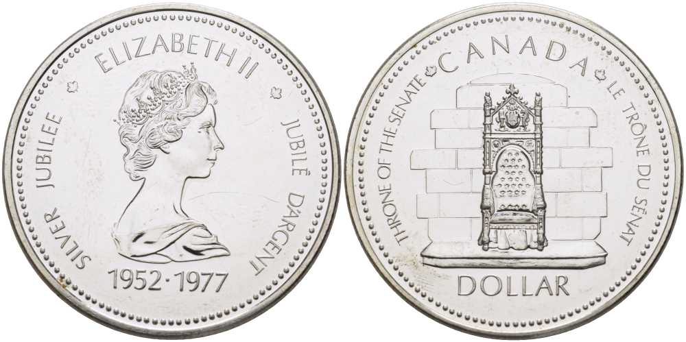 Канада 1 доллар 1977 25 лет вступлению на престол Королевы Елизаветы II KM 118 серебро UNC 01-084-14