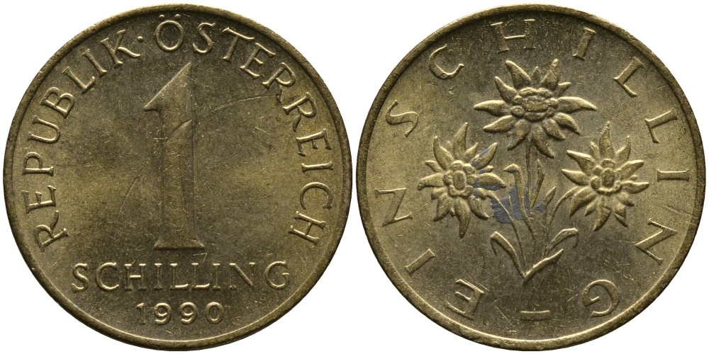АВСТРИЯ 1 ШИЛЛИНГ 1990 KM 2886 алюминиевая бронза 33-454