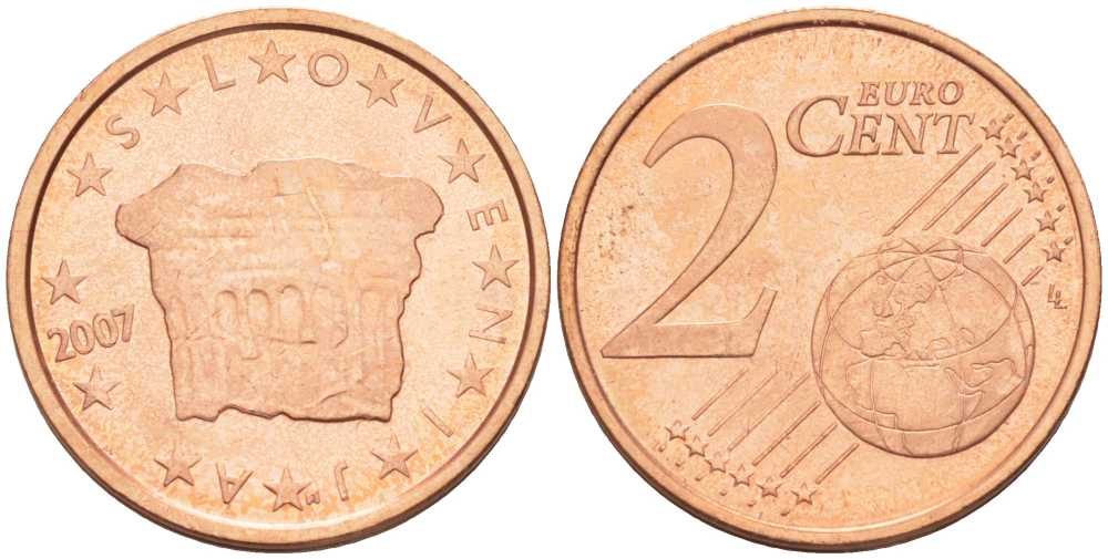 СЛОВЕНИЯ 2 ЕВРОЦЕНТА 2007 КНЯЖЕСКИЙ КАМЕНЬ ВЛАСТИ KM 69 сталь плакированная медью UNC 214-366