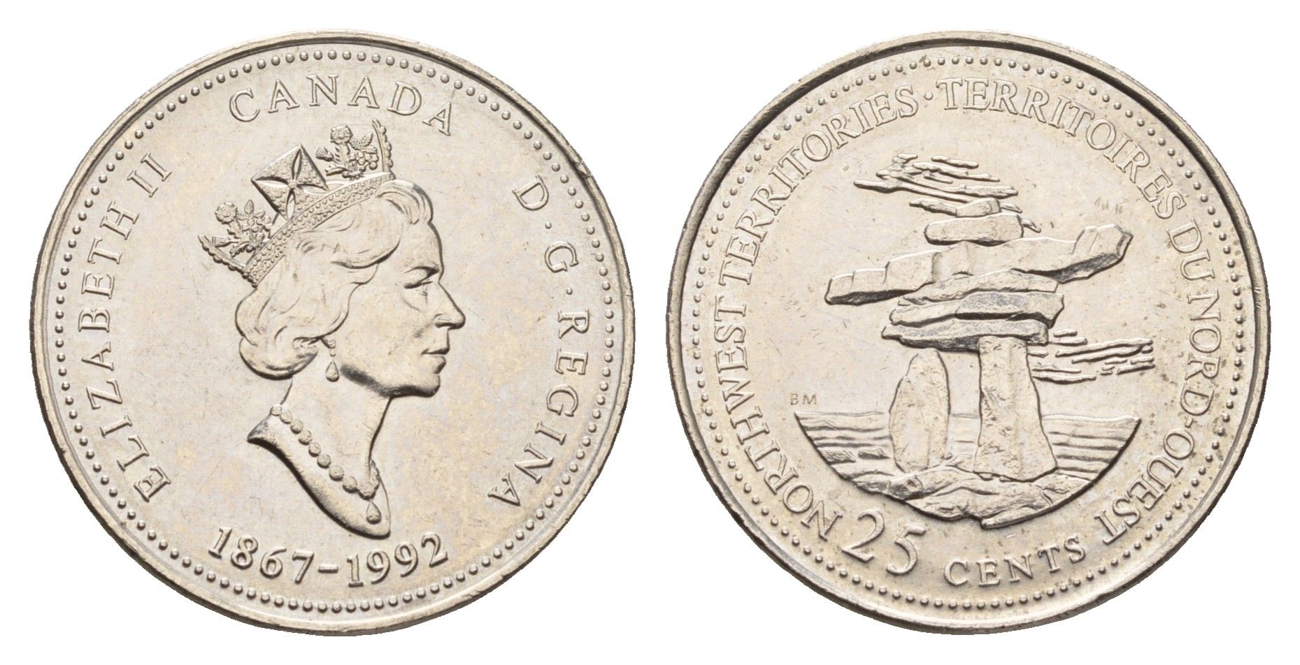 Канада 25 центов 1992 125 лет Конфедерации Канада - Северо-Западные территории KM 212 никель UNC 113-623