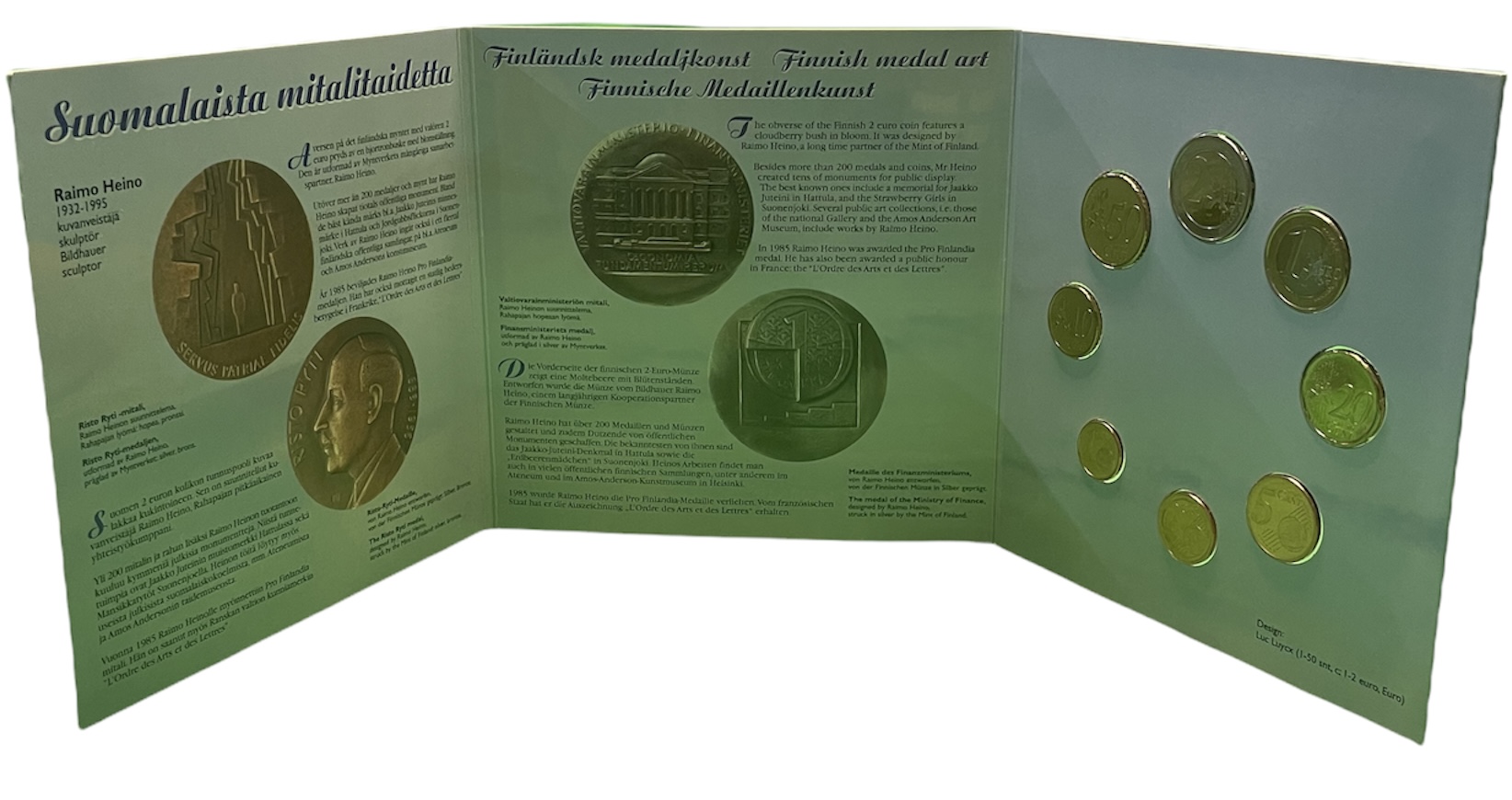 Финляндия набор из трех евронаборов по 8 монет в каждом 1999, 2000, 2001 официальный набор в оригинальном буклете  биметалл  UNC  5-6-1-14