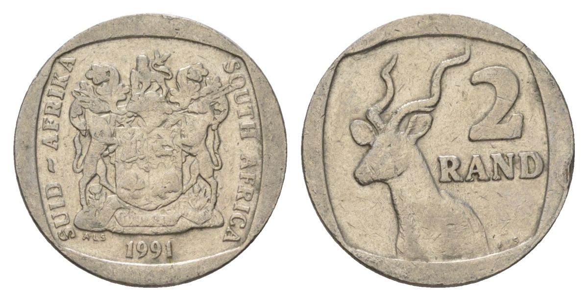 ЮАР 2 ранда 1991 KM 139 медь плакированная никелем 4626-1144