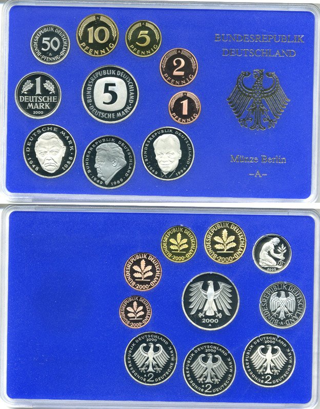 ФРГ государственный набор из 10 монет 2000 A    PROOF  3-5-3-52