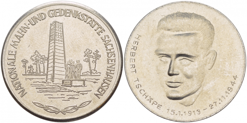 ГДР МЕДАЛЬ ND МЕМОРИАЛ В САКСЕНХАУЗЕН, ГЕРБЕРТ ТШАПЕ (15.1.1913-27.11.1944), ДИАМЕТР 35,5 ММ., ВЕС 23,3 ГР. медно-никель UNC 4537-833