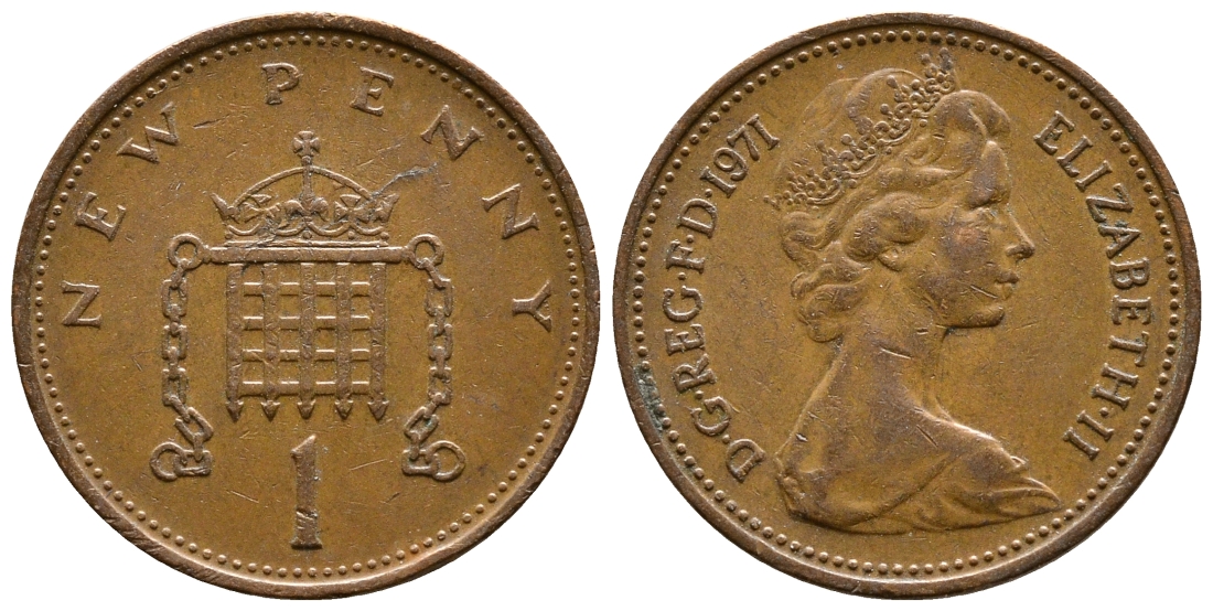 Великобритания 1 пенни 1971 Елизавета II (1952-2022) KM 915, Spink 4237 (B1) бронза 56-1052