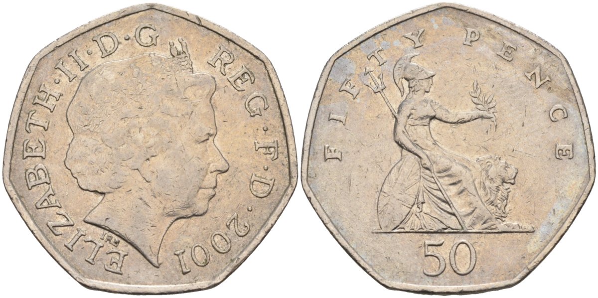 Великобритания 50 пенсов 2001 Елизавета II (1952-2022) KM 991, Spink 4610 (H8) медно-никель 81-121