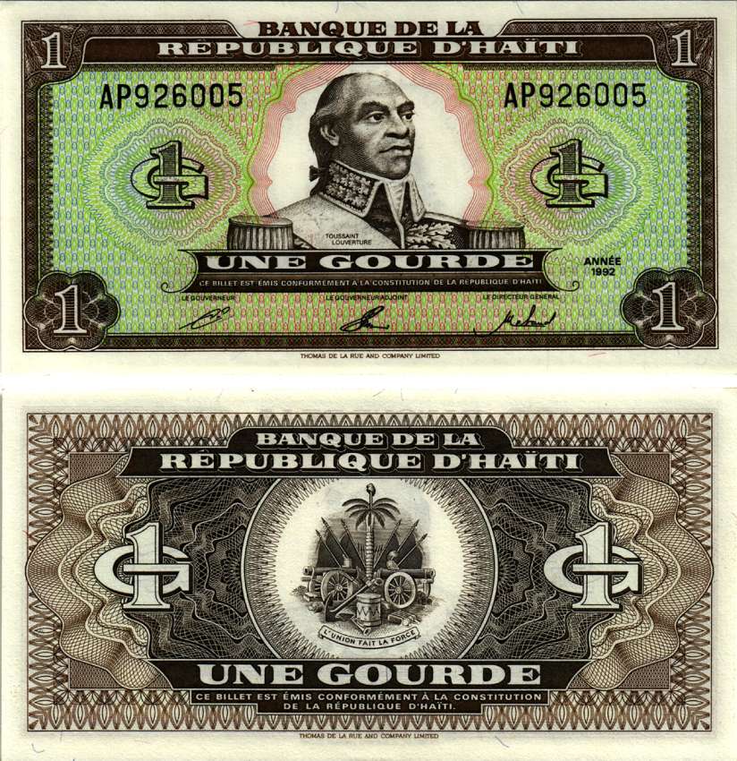 ГАИТИ 1 ГУРД 1992 ТУССЕН ЛУВЕРТЮР Pick 259а бумага аUNC 2192-2-3-1