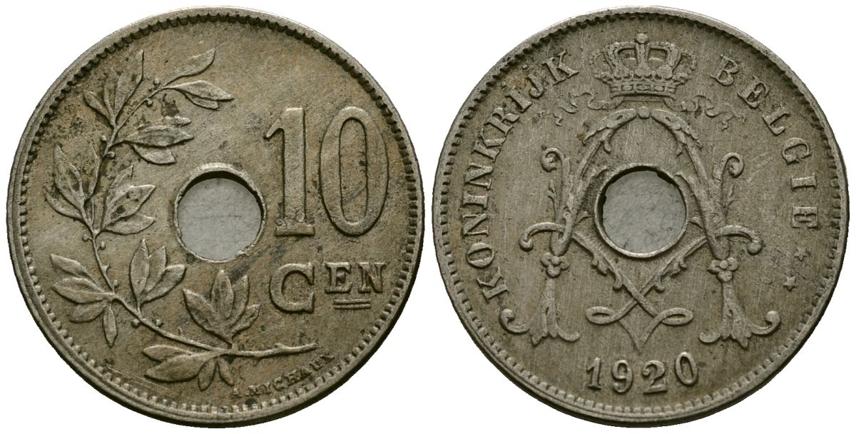 Бельгия 10 сантимов 1920 Belgie KM 86 медно-никель 4172-557