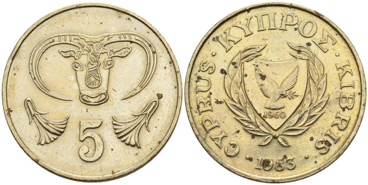 Кипр 5 центов 1983 голова быка KM 55.1 никель латунь 4141-914
