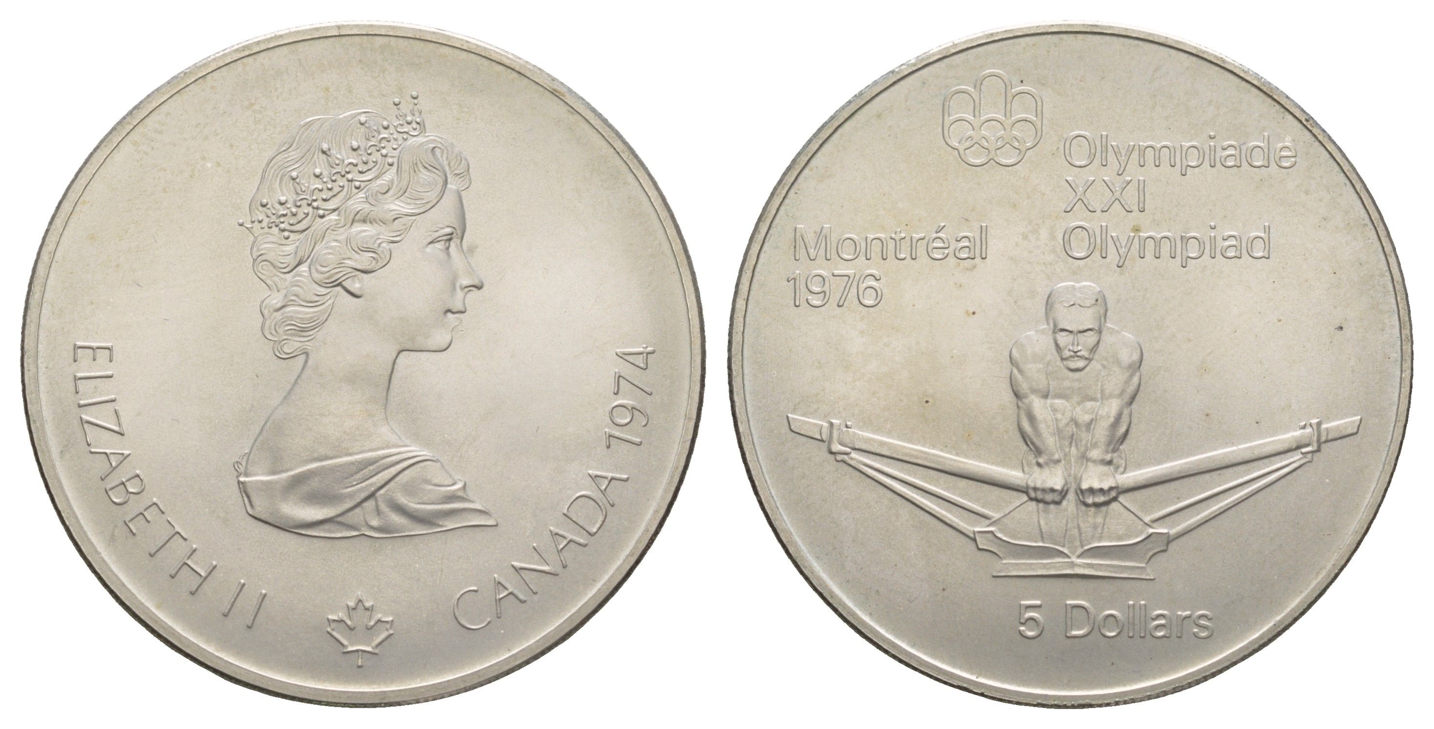 Канада 5 долларов 1974 XXI летние Олимпийские Игры, Монреаль 1976 - Гребля KM 91 серебро BU 413-4513