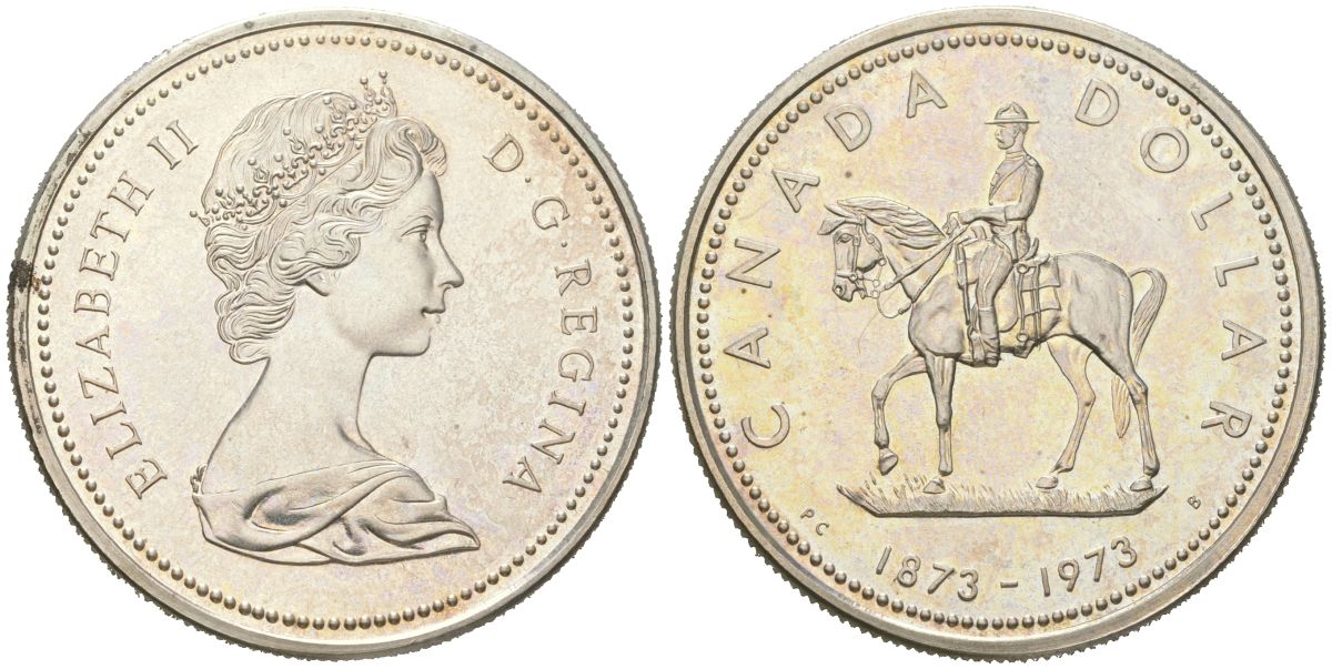 Канада 1 доллар 1973 100 лет конной полиции Канады KM 83 серебро BU 00-1067-1-41
