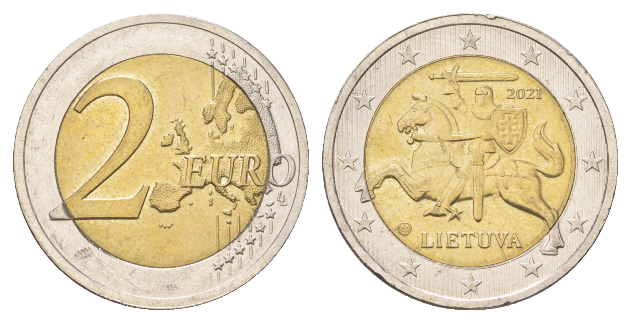 Литва 2 евро 2021  KM 212 биметалл  aUNC  55-1116