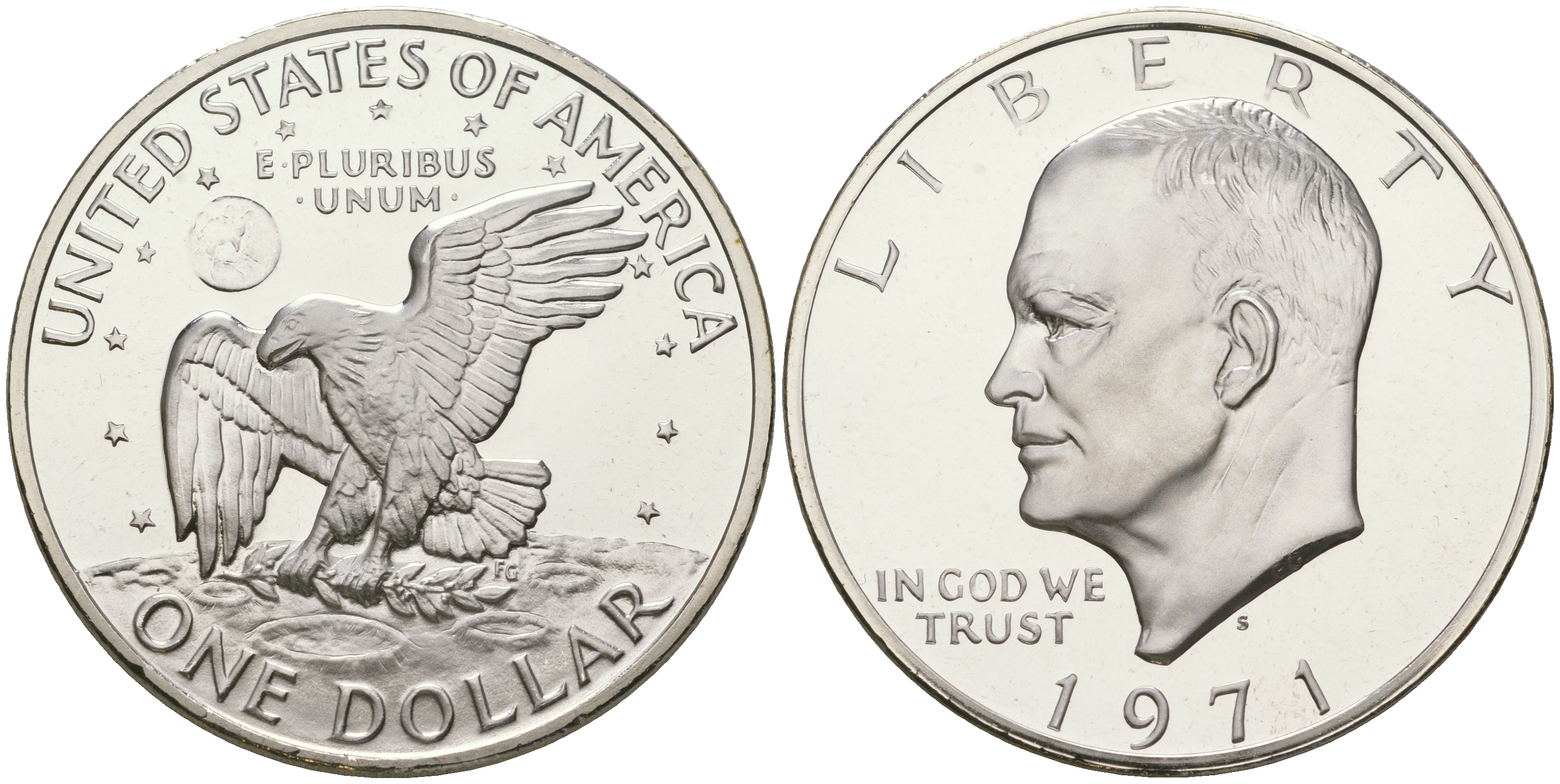 США 1 доллар 1971 S, Президент Эйзенхауэр, лунный орел KM 203a серебро  PROOF 1095-7-51