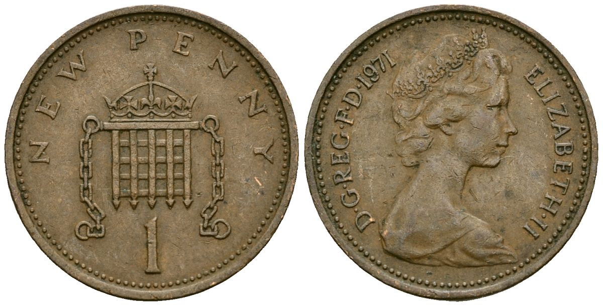 Великобритания 1 пенни 1971 Елизавета II (1952-2022) KM 915, Spink 4237 (B1) бронза 4138-1252