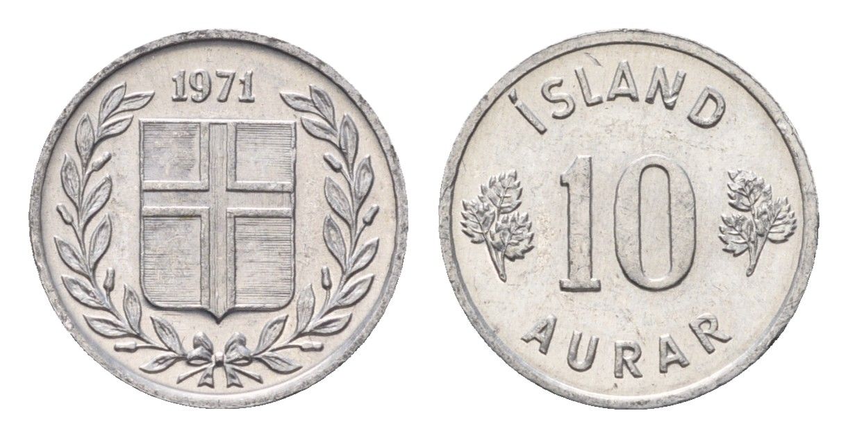 Исландия 10 эйре 1971 KM 10a алюминий UNC 4696-316