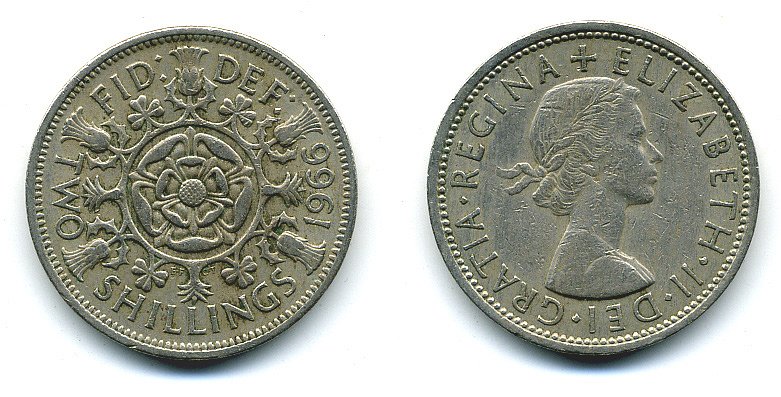 Великобритания 2 шиллинга (флорин) 1966 Елизавета II (1952-2022) KM 906, Spink 4146 медно-никель 4110-1532