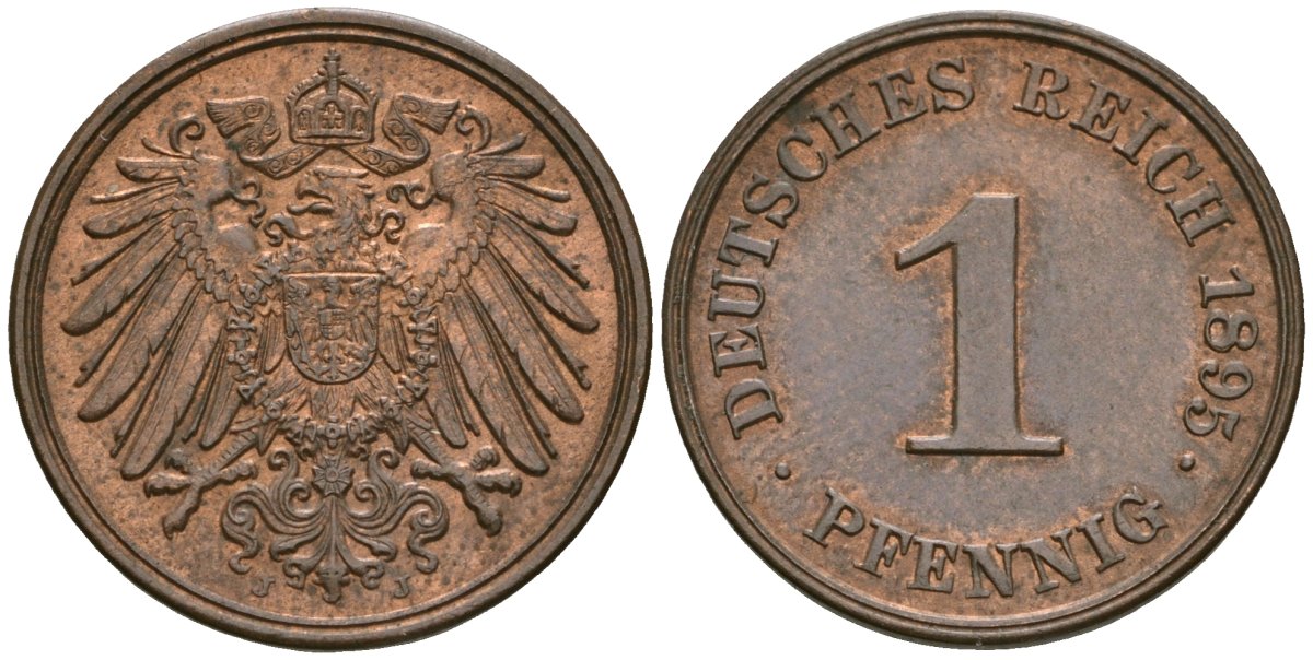 Германия 1 пфенниг 1895 J, Вильгельм II (1888-1918) KM 10, J. 10 медь 4608-623