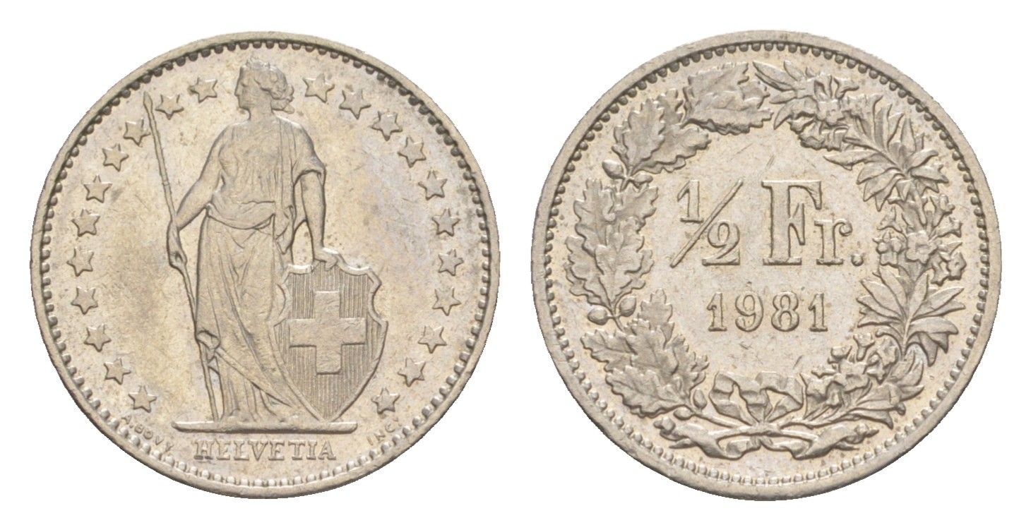 Швейцария 1/2 франка 1981 KM 23a медно-никель 4547-668
