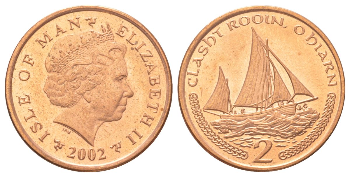 Остров Мэн 2 пенса 2002 KM 1037 сталь плакированная медью UNC 4624-343