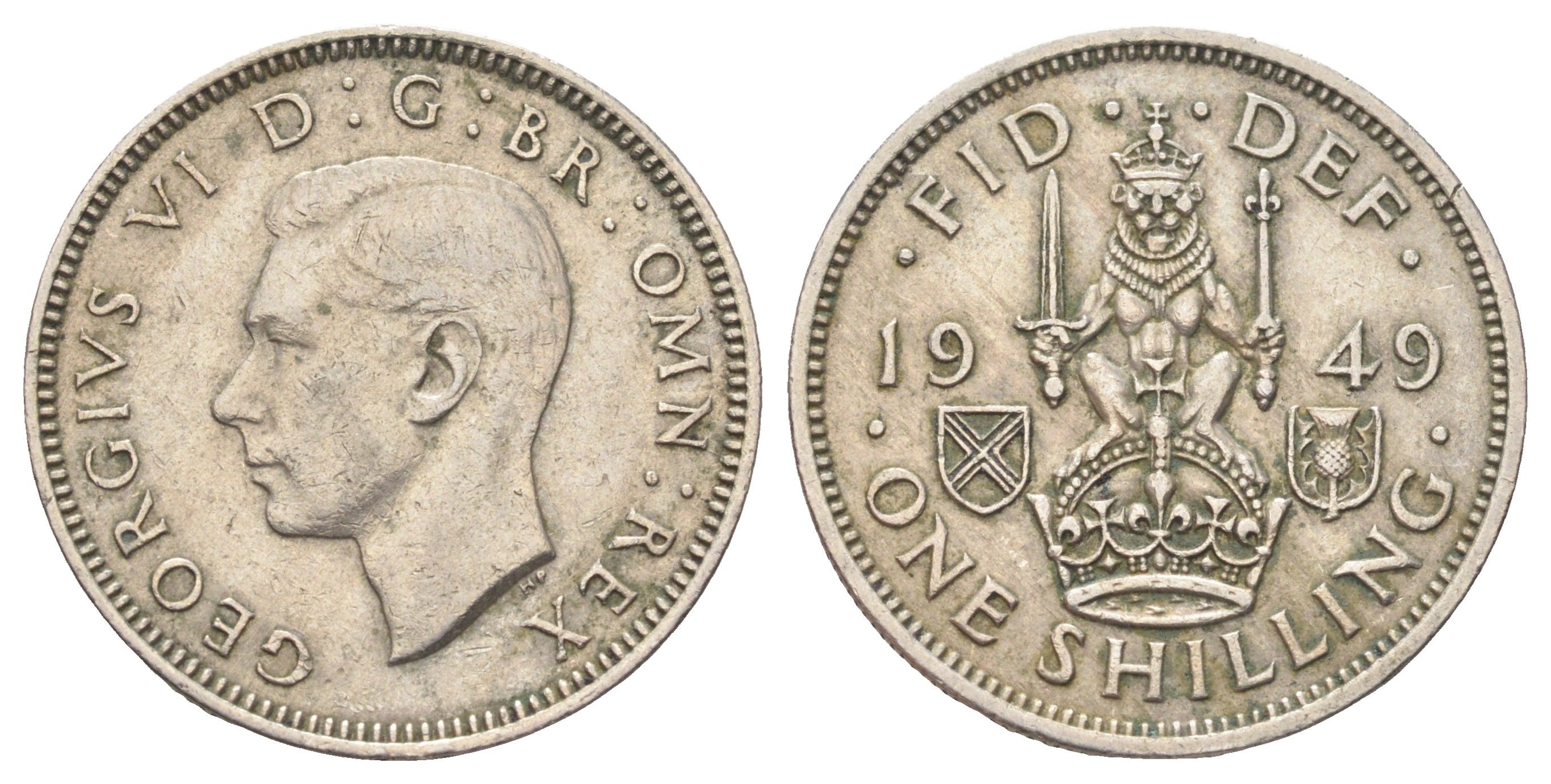 Великобритания 1 шиллинг 1949 Георг VI (1936-1952), Шотландский герб KM 877, Spink 4109 медно-никель 4707-1113