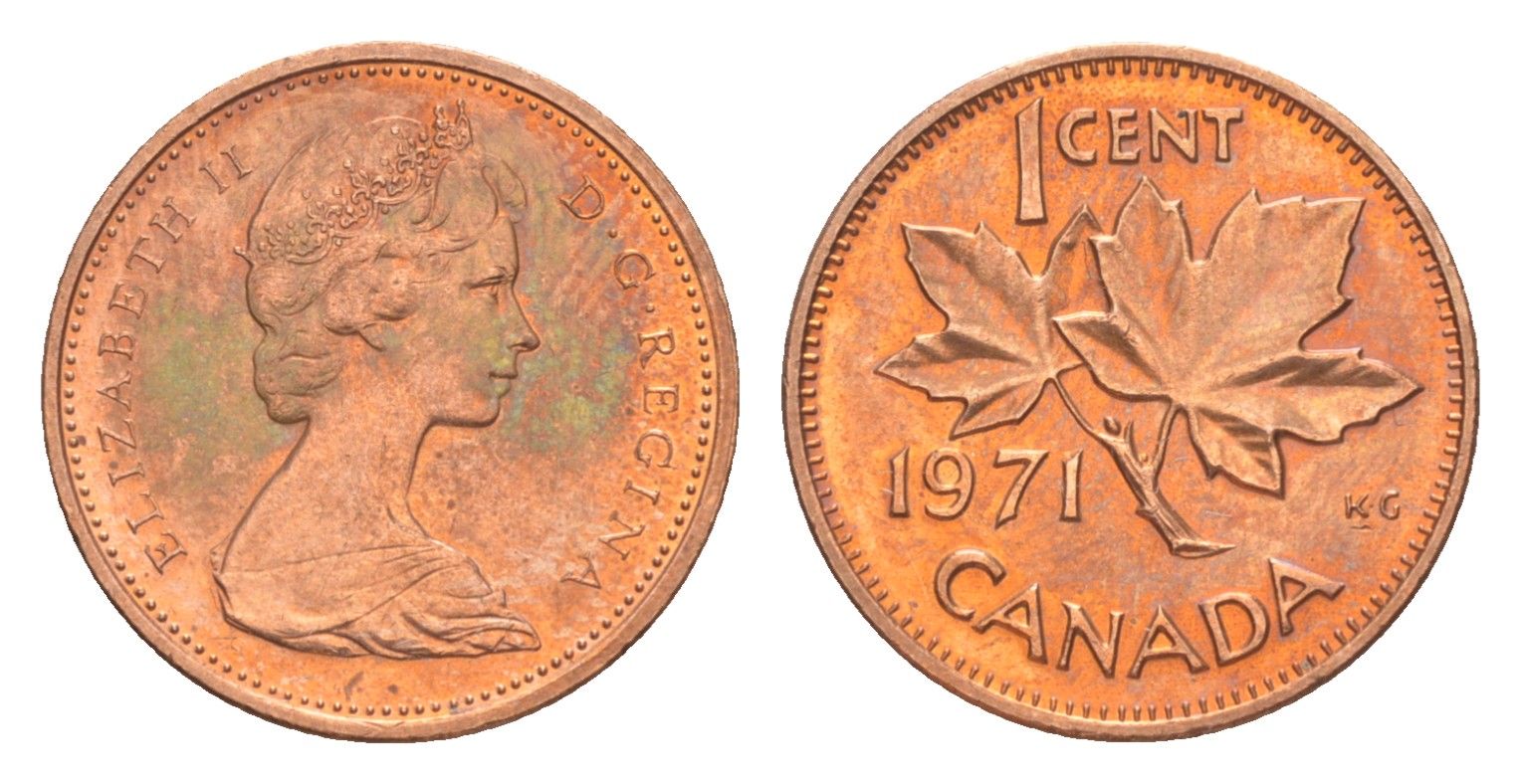 Канада 1 цент 1971 Елизавета II (1952-2022), кленовый лист KM 59 бронза aUNC 4639-338