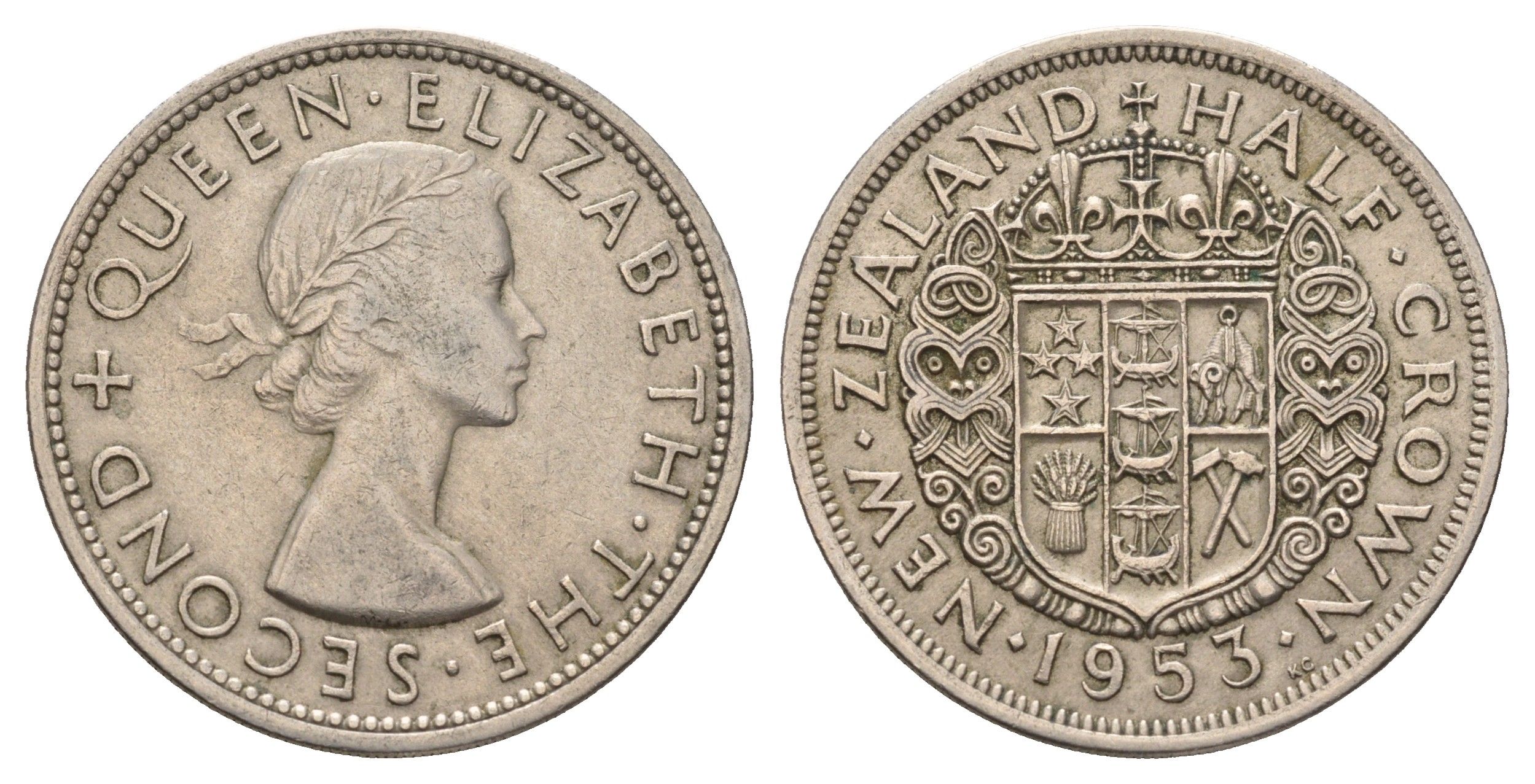 Новая Зеландия 1/2 кроны 1953 Елизавета II (1952-2022), год-тип KM 29.1 медно-никель 4127-2014