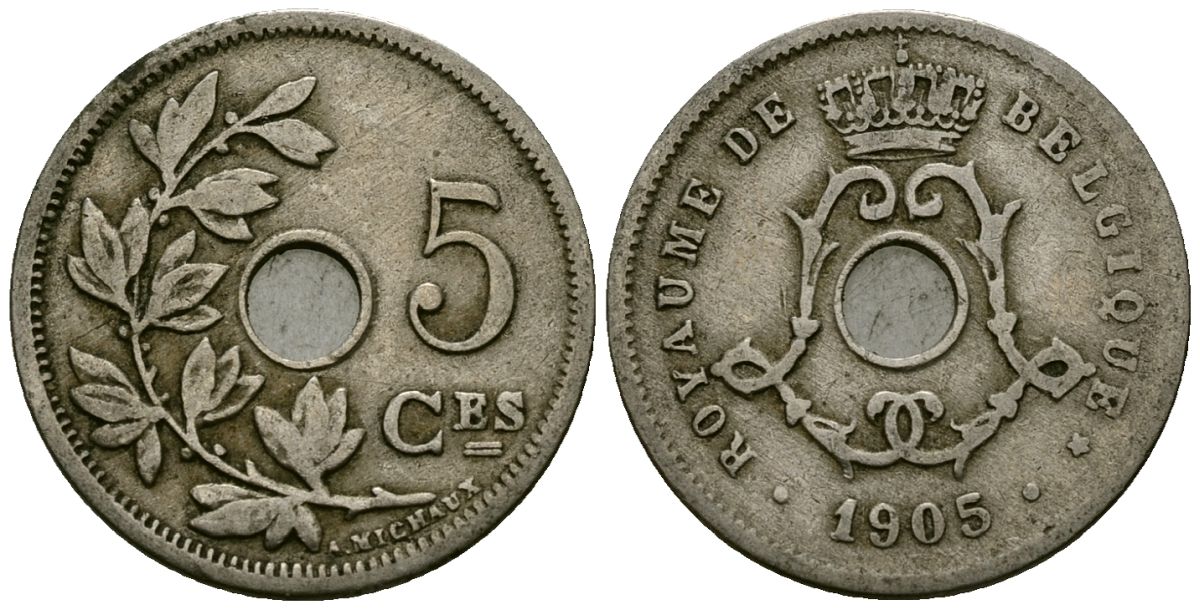 Бельгия 5 сантимов 1905 Belgique KM 54 медно-никель 4173-359