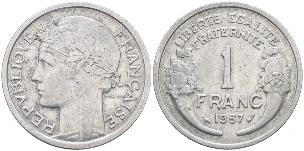 ФРАНЦИЯ 1 ФРАНК 1957 KM 885а.1 алюминий 4402-924