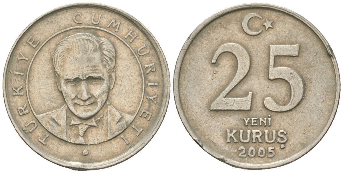 Турция 25 новых курушей 2005 KM 1167 медь цинк никель 4610-135