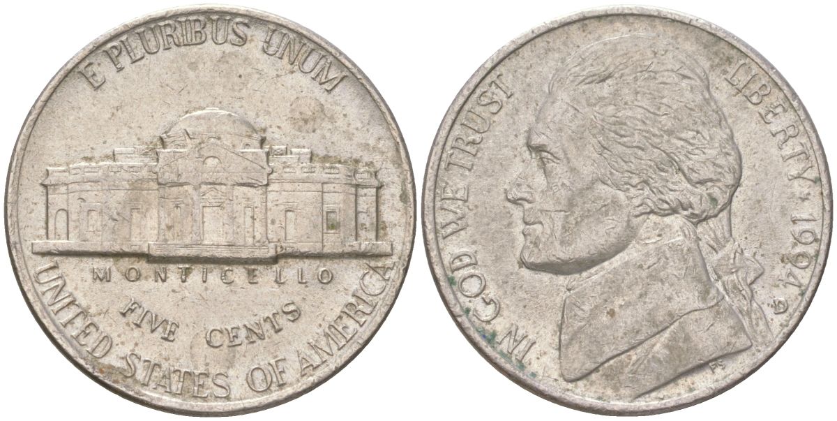 США 5 центов 1994 D, Джефферсон KM A192 медно-никель 4611-232