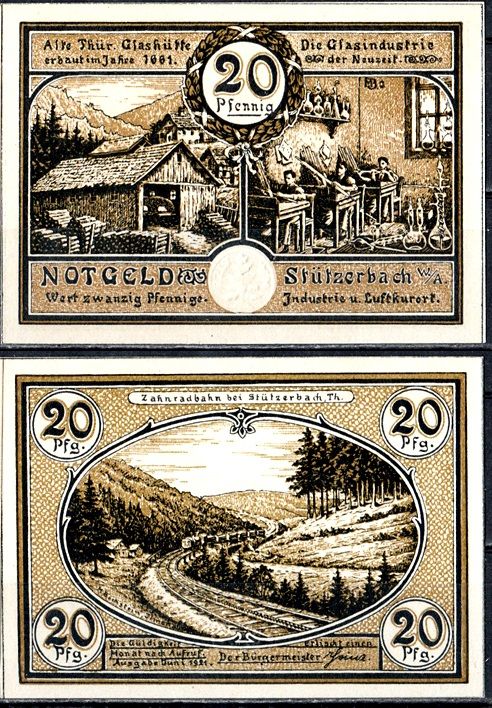 Штютцербах (Тюрингия) 20 пфеннигов 1921 Mehl Grabowski 1287.3-2/4 бумага UNC (пресс) 7555-54-3-2