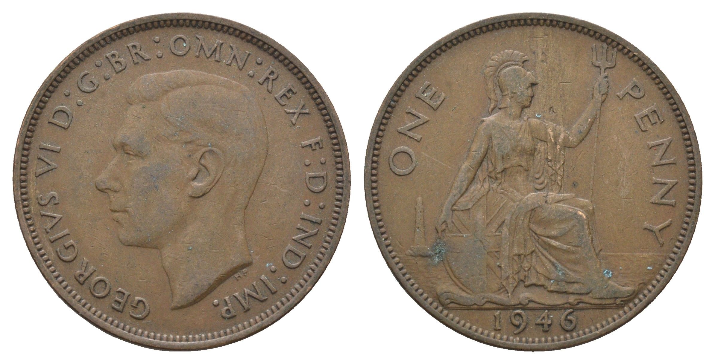 Великобритания 1 пенни 1946 Георг VI (1936-1952) KM 845, Spink 4114 бронза 4661-831