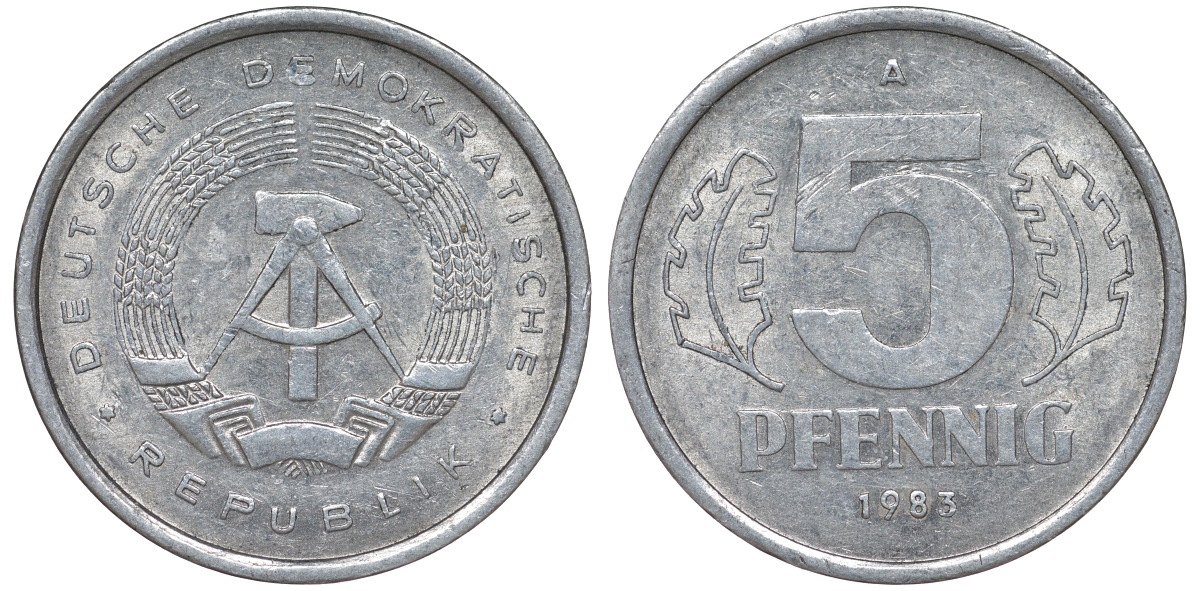 ГДР 5 ПФЕННИГОВ 1983 A КМ 9.2 алюминий 62-527