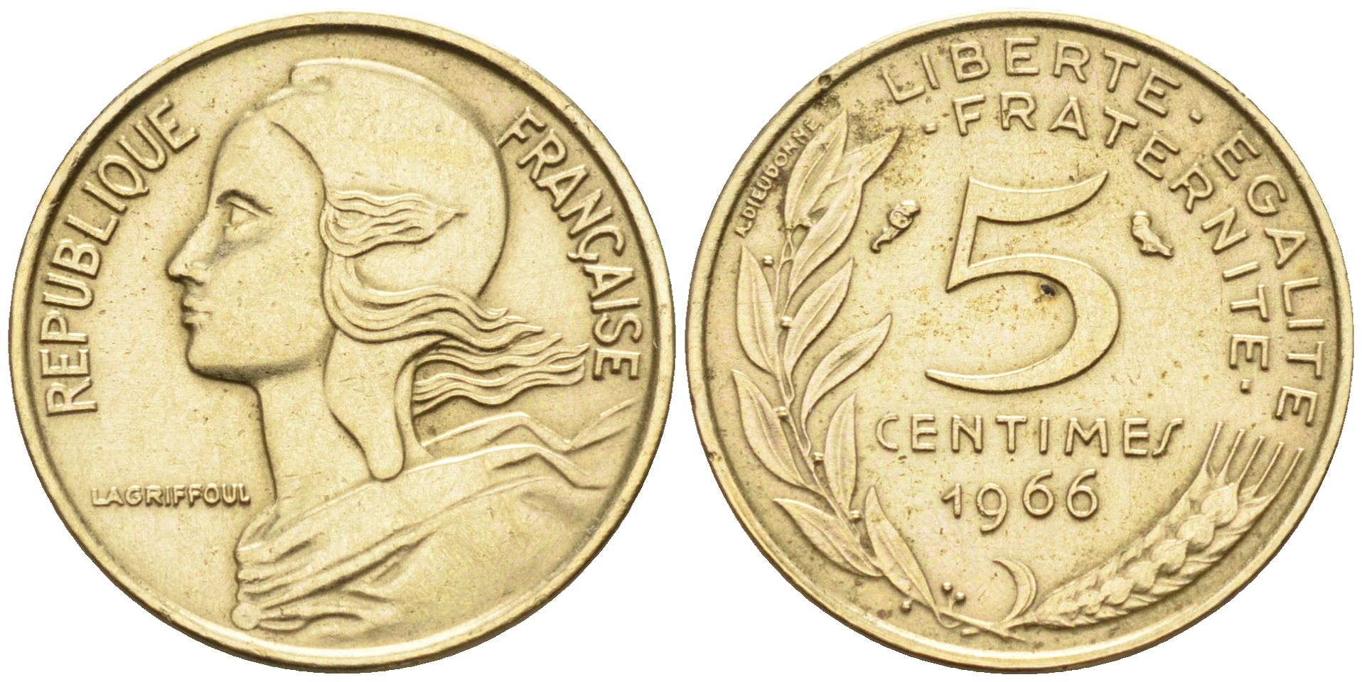 Франция 5 сантимов  1966 тип Марианна KM 933 никель алюминий медь 4115-253