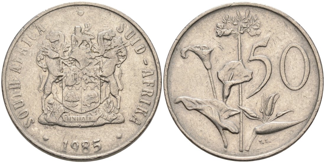 ЮАР 50 центов 1985 Зантедеския Эллиота (калла), герб KM 87 никель 4572-646