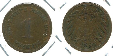 ГЕРМАНИЯ 1 ПФЕННИГ 1900 F KM 10, J. 10 медь 701-212