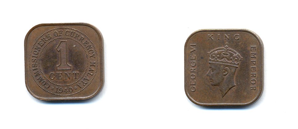Британская Малайя 1 цент 1940 Георг VI (1937-1952) KM 2 бронза 4379-616
