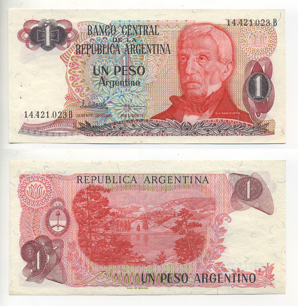 АРГЕНТИНА 1 ПЕСО 1984 СЕРИЯ В 14421, ГЕНЕРАЛ САН МАРТИН Pick 311а бумага UNC (ПРЕСС) 7548-4-1-1