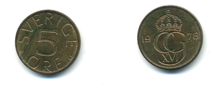 Швеция 5 эре 1978 U Карл XVI Густав (1973- ) KM 849 медь тин цинк 80-765