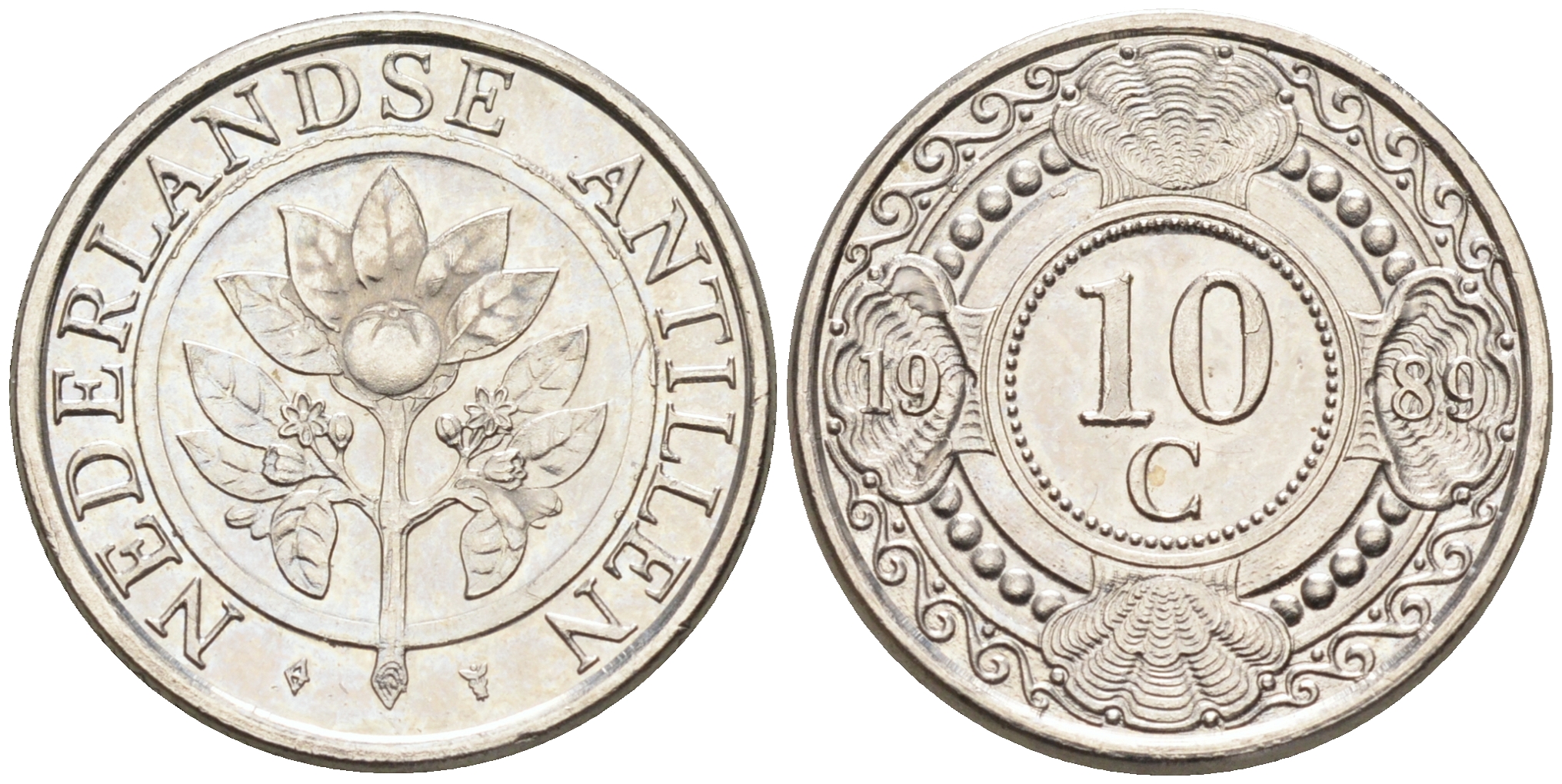 Нидерландские Антилы 10 центов 1989 Беатрикс (1980-2013) KM 34 никелированная сталь 4169-354