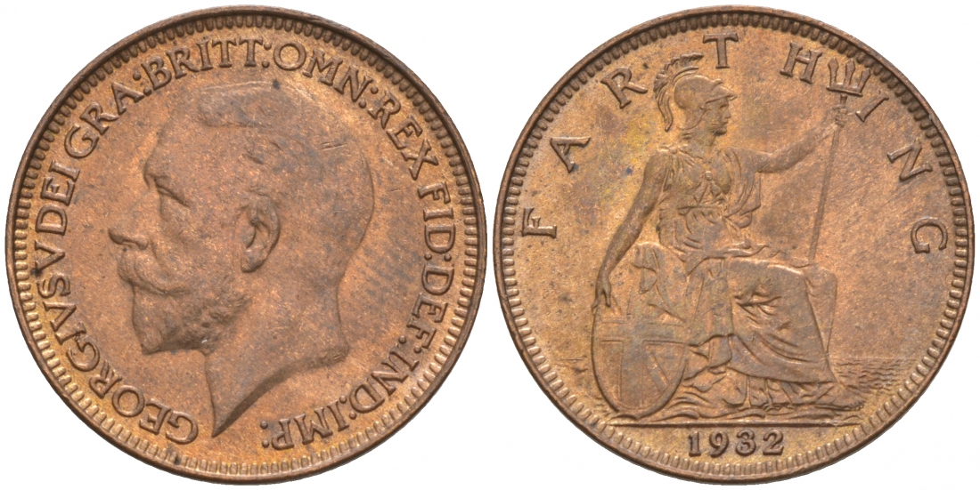 Великобритания 1 фартинг 1932 Георг V (1910-1936) KM 825, Spink 4061 бронза UNC 187-147