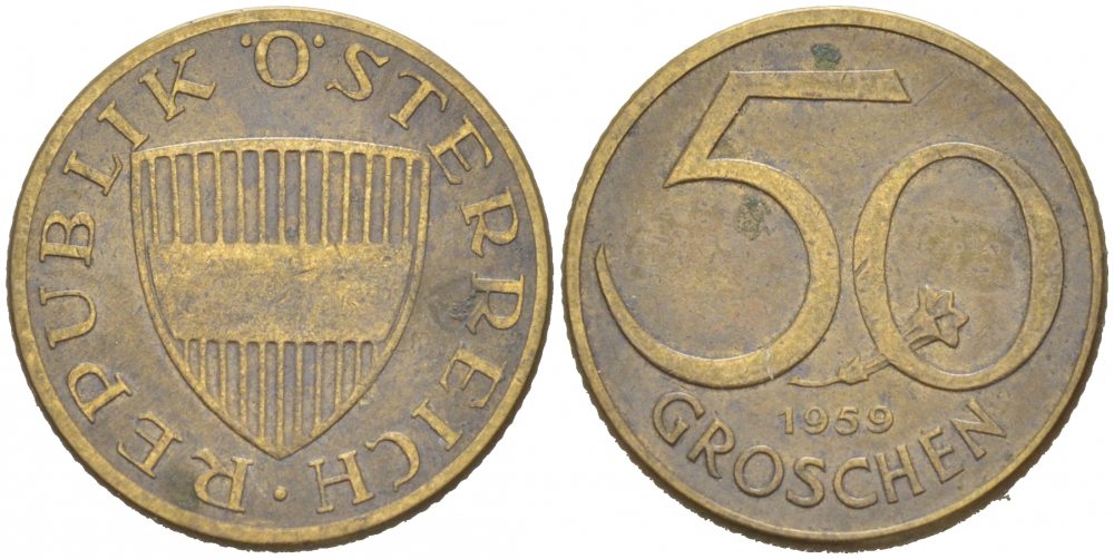 Австрия 50 грошей 1959 KM 2885 алюминиевая бронза 3955-669